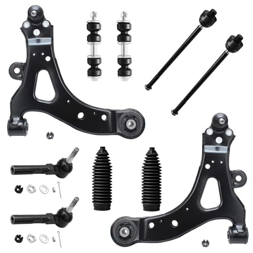 Image of Detroit Axle - 10pc Front End Suspension Kit for 2002-2007 Buick Rendezvous, 2001-2005 Pontiac Aztek, 2005-2006 Montana, Lower Control Arms w /Ball Joint Sway Bars Tie Rods Boots Replacement
