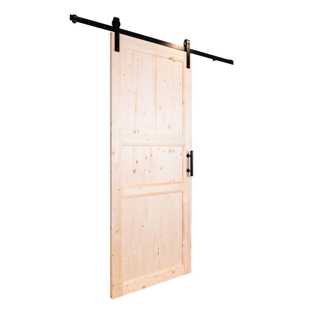 Porta Abete Grezzo Scorrevole Esterno Muro - 210 x 70 - Reversibile - Kit Carrello e Maniglia Incluso