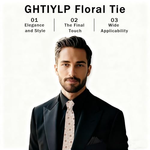Image of Floral Ties for Men Satin Mens Tie Flower Printed Neck Tie Wedding Party Business
