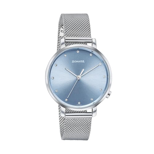 Image of Sonata Elegent Essentials Quartz Analog Blue Dial Stainless Steel Strap Watch for Women