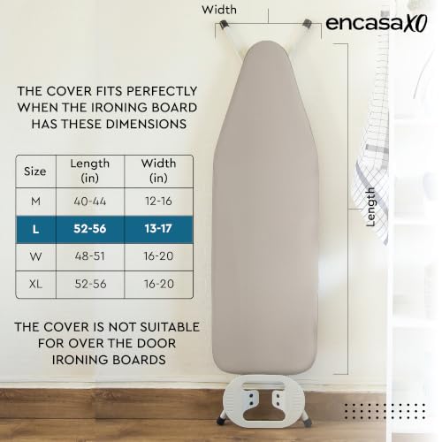 Image of ENCASA Homes Replacement Ironing Board Cover with Extra Thick Pad, Plain Colors, Elasticated, (Fits Standard Large Boards of 15 x 54 inch) Heat Reflective, Scorch Resistant, Heavy Duty - Natural