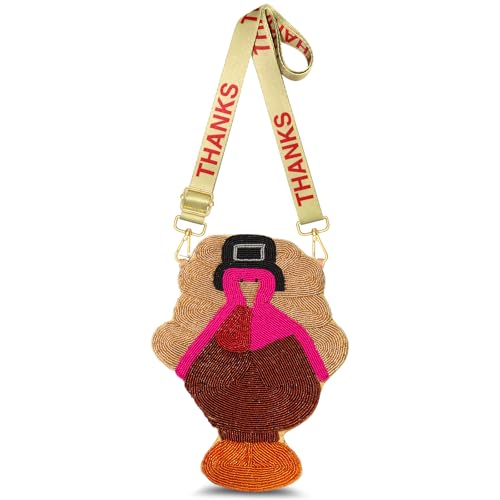 Thanksgiving Purse Beaded Maple Leaf Turkey Purse Fall Crossbody Shoulder Bag Thanksgiving Fall Accessories Outfit Gift