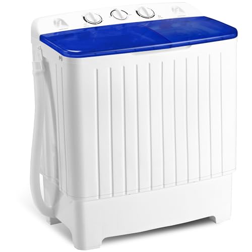 Mini Twin Tub Portable Washing Machine, 20 lbs Large Capacity Washer and Dryer Combo for RV Camping, Apartment, Dormitory, Home, Washing Machine for Students & Tenants，Blue & White