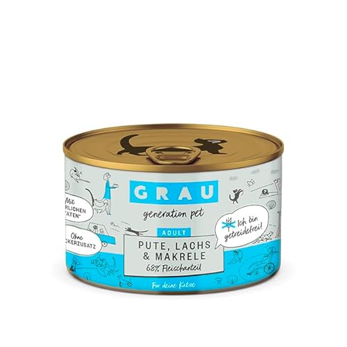 Produktbild von Grau Adult Nassfutter für Katzen – Pute, Lachs, Makrele - 6 x 200 g