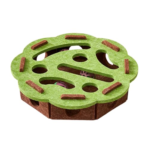Generisch Interaktives Katzen-Intelligenzspielzeug, Holz Puzzle-Box mit Spielstab, Glockenball und Kratzfläche, Katzen-Beschäftigungsspiel mit Futterlabyrinth, Mehrschichtig (Grün-B)
