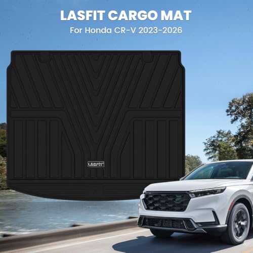 Image of LASFIT Cargo Liner for Honda CR-V 2023-2026 (Gasoline & Hybrid & e:FCEV) | All Weather Custom Fit Anti-Slip Pet Friendly Easy Clean TPE Trunk Mat (Upper Position), Cargo Only Black