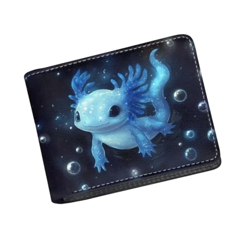 Image of Coldinair Axolotl Leather Wallets for Boys 6-12 Blue Bifold Wallet for Teen Boys,Cool Credit Card Cash Id Holder Rfid Blocking Small Wallets with Coin Pocket