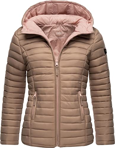MARIKOO Damen leichte Übergangsjacke Steppjacke mit Kapuze Asraa Taupe Gr....
