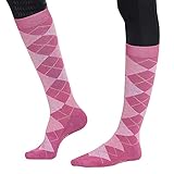 TuffRider Ecogreen Bamboo Argyle Socks, Hot Pink/White