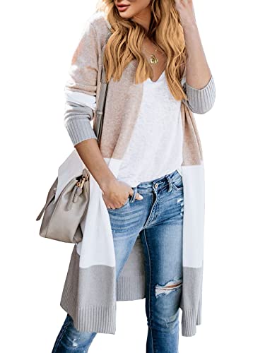 Lovaru Womens Boho Open Front Cardigan Colorblock Long Sleeve Loose Knit Lightweight Sweaters