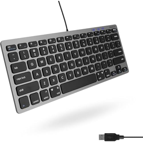 Macally Small USB Wired Keyboard for Mac and Windows - 78 Scissor Keys, 13 Shortcut Compatible Apple Keyboard - Mini Compact USB Computer Keyboard That Saves Space and Looks Great - Space Grey