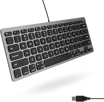 Macally Small USB Wired Keyboard for Mac and Windows - 78 Scissor Keys, 13 Shortcut Compatible Apple Keyboard - Mini Compact USB Computer Keyboard That Saves Space and Looks Great - Space Grey
