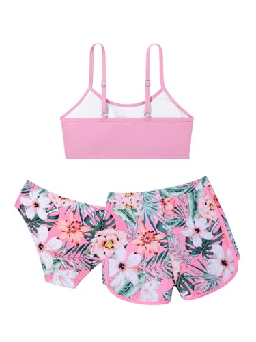 Image of Girls Swimsuit 3 Piece Bathing Suit Printed Sport Bikini Set with Shorts Summer Beach Swimwear for Teen Girls 9-16T