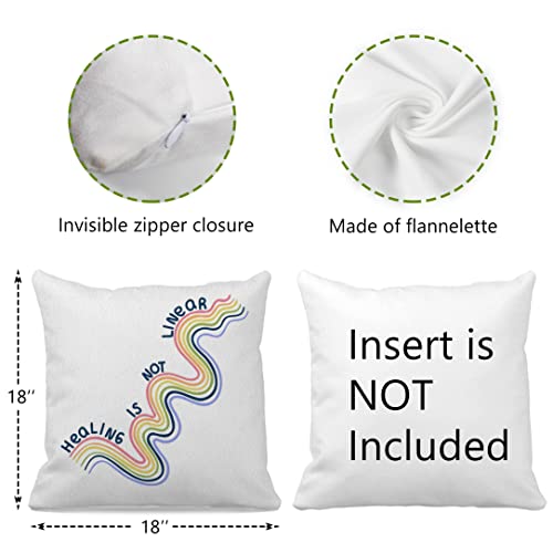 Colorful Curve Lines Healing Is Not Linear Decorative Throw Pillow Cover 18″×18″, Inspiration Quote Decorations For Couch Sofa Hospital Therapy Office, Gift For Depressed People Kids Teens #TOP3