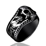 Keep Fucjing Going Vintage Ring Black Ring Stainless Steel Gothic Skull Rings for Men Band Silver Skeleton Cocktail Party Biker Ring Size 10