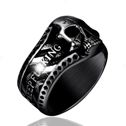 Vintage Ring Stainless Steel Gothic Skull Rings for Men Boy Band Silver Skeleton Cocktail Party Biker Ring Size 8-13