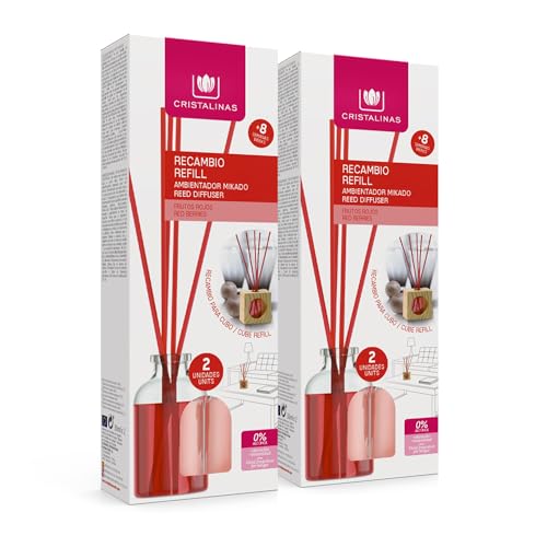 CRISTALINAS. Recambio x2 para Ambientador Mikado de Cubo de Madera. 0% Alcohol. Mas de 8 semanas de duración. 2x30ml. Aroma Frutos Rojos. (4x30ml) CRISTALINAS. Recambio x2 para Ambientador Mikado de Cubo de Madera. 0% Alcohol. Mas de 8 semanas de duración. 2x30ml. Aroma Frutos Rojos. (4x30ml)