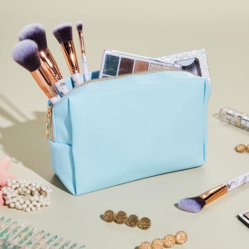 3 Pack Faux Leather Makeup Bag with Zipper, Travel Cosmetic Pouches (3 Pastel Colors)2