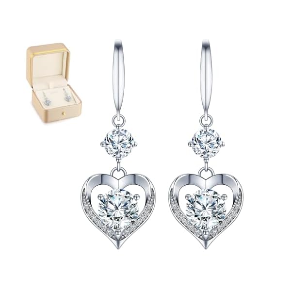 Heart Engraved Moissanite Earrings - 'I LOVE YOU' Gift for Wife or Girlfriend, Anniversary or Birthday Present