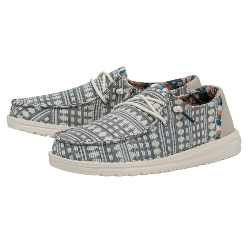 Image of HEYDUDE Women's Wendy Boho Slip On Shoe, Embroidery Grey Size 11 | Lightweight Casual Loafer with Memory Foam Insole
