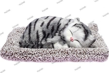 ViaZAID Sitting Cat in Basket Mini Kitten Doll with Meows Sounds by Touching Over The Cat/Kitten Toy Doll Decor for Office Desk Hand Toy Gift for Kids Boys,Girls & Girlfriend (Brown & Gold) (Grey)