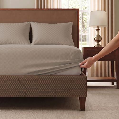 Image of Urban Space 100% Cotton 300TC Jacquard Fitted bedsheets for King Size Bed, Pure Cotton Bedsheet King Bed, Checks Fitted bedsheet King Size with 2 Pillow Covers (72 x 78 Inches, Soft Brown Cubes)