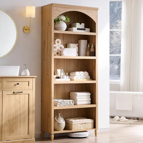 Image of IFBUY 76 inch Arched Bathroom Storage Cabinet, Large Arched Cabinet, Natural