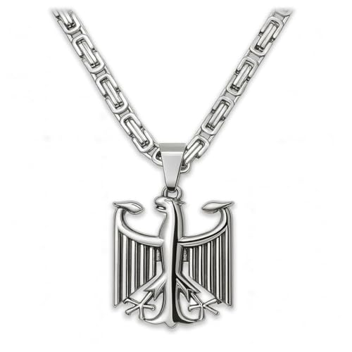 Soul-Cats Byzantinerkette mit Bundesadler Anhänger aus 316L Edelstahl handpoliert silberfarben Kettenlänge 60 cm Halskette für Herren in Geschenkverpackung