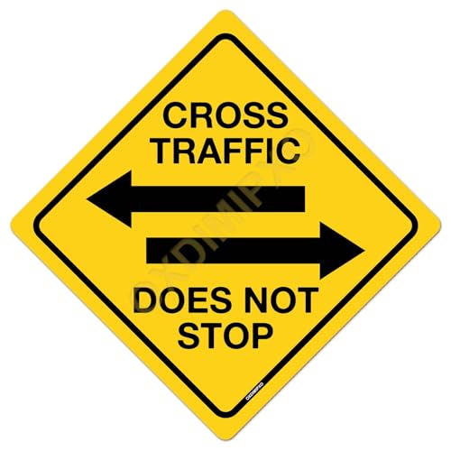 Cross Traffic Does Not Stop Sign Metal Aluminum Yellow Caution Road Street Warning Sign Farmhouse Wall Painting Art Signs Customized 12x12 Inch