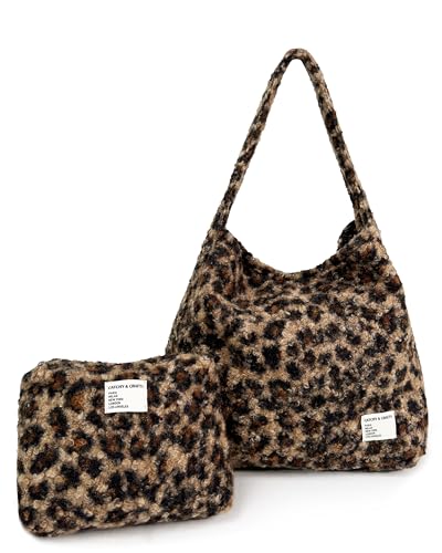 Image of CATCHY & CRAFTY Tote Bag for Women - Plush Large Hobo Gym Bag for Workout, Yoga, Travel - Fluffy Fleece
