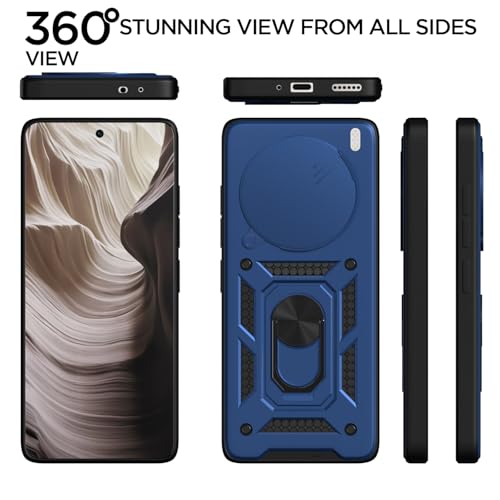 Image of Outlouders Back Cover for Vivo X200 Pro 5G | D10 Tough Armor 360 Protection Case with Sliding Camera Shield & Ring Holder Stand Bumper Case (Blue)