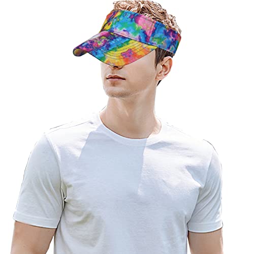 2Pcs Sun Visors Hats For Women & Men Adjustable Sports Caps For Golf Running Summer Beach (Tiedye Green+Pink) #TOP1