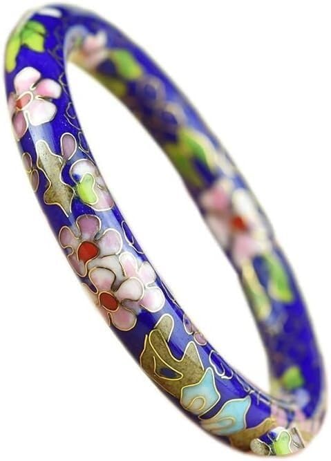 Women's Bracelet, 3 Size Flower Full Cloisonne Enamel Bracelets Colorful Ladies Accessories Handcrafted Polished High End Copper Bangles Fashion Jewelry Gifts,BlueInner Diameter: 2.56 inch