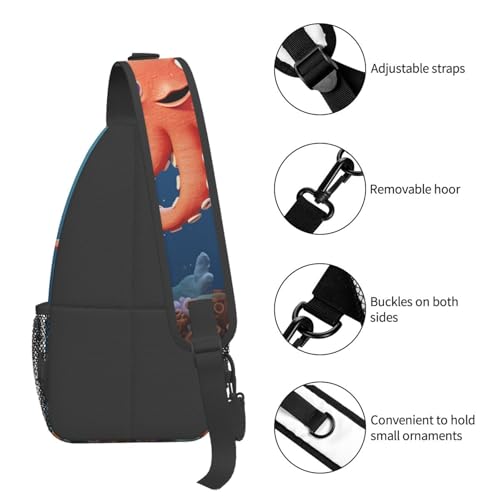 Bolso tipo Sling para mujer y hombre negro con diseño de pulpo miniatura 4