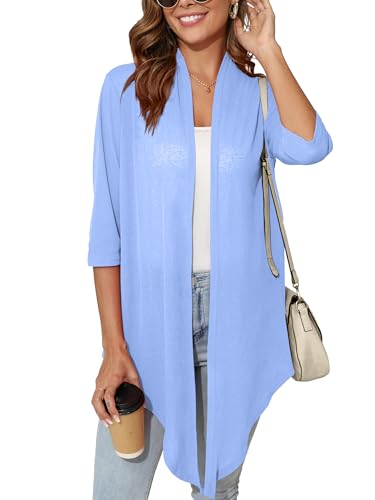 Image of Women's Lightweight Open Front Cardigans Short Sleeve Casual Soft Sheer Cardigan S-2XL with Pockets