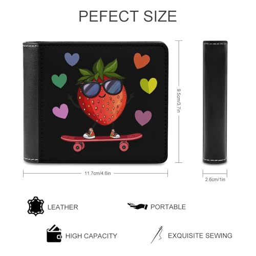 Strawberry Skateboard Bi-fold Wallet for Men Women Print PU Leather Slim Cash Card Holder2