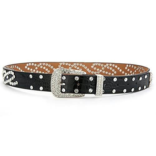Women PU Leather Rhinestone Belt Shiny Western Cowgirl Cowboy Bling Rivet Pin Buckle for Jeans2