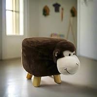 Wooden Animal Stool - 30cm Monkey Design, Plush Faux Fur Seat with Removable Washable Cover, Child-Safe Durable Wooden Frame, Decorative Chair for Kids, Lightweight and Easy to Move