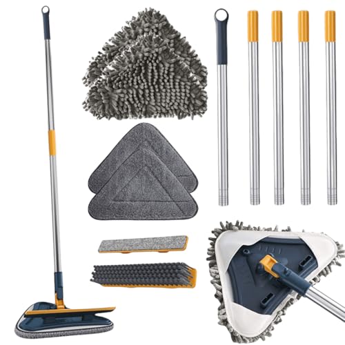 Balai de nettoyage triangulaire 360° mural, nettoyeur de fenêtre long manche, serpillère rotative réglable, multifonction verre/sol