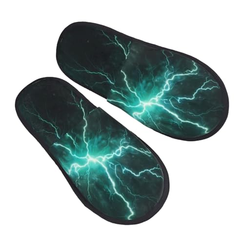Green Lightning Flash Print Women Slippers Home Furry Shoes Keep Men Couples Shoes Warm For Women-2