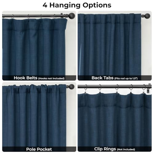 Image of HPD Half Price Drapes - Faux Linen Curtains for Living Room (1 Panel) - 100W X 108L - Extra Wide Textured Room Darkening Curtains for Bedroom 108 Inches Long - Drapes for Home Decor, Nightfall Navy