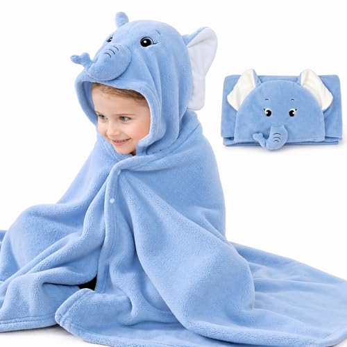 Image of ROMASA Baby Bath Towel Ultra Soft Hooded Towel Highly Absorbent Bathrobe Blanket Toddlers Shower Gifts for Boys Girls-27.5 inch x 55 inch (Blue Elephant)