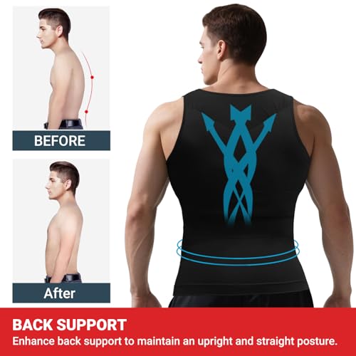 Mens Slimming Body Shaper Vest, Gynecomastia Compression Shirts, Tummy Control Undershirts Black3