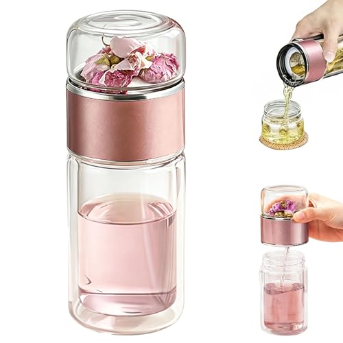 LIRONGTAGE 3-In-1 Smart Tea Infuser Bottle 350ml Glass Tea Infuser Mug Portable Double Glass with Integrated Strainer Flip And Brew Tea Smart Water Bottle for Loose Leaf Teas And Infused