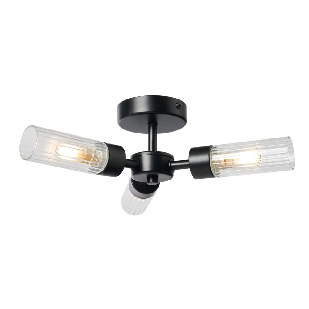 B&Q -  Mavis 3 Arm Black Semi Flush Bathroom Ceiling Light