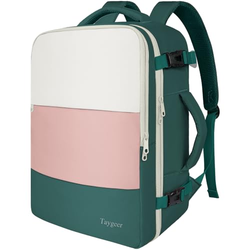 Image of Taygeer Carry On Backpack, 35l Travel Backpack for Women Airline Approved | Cute Underseat Personal Item Travel Bag with Shoe Pouch, Casual Daypack Gifts for Friend Weekend, Beige Peacock Pink