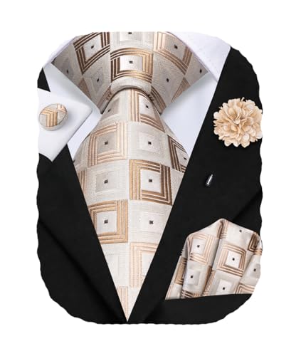 Image of Hi-Tie Men's Silk Ties Formal Woven Classic Necktie Pocket Square Cufflinks Lapel Pin Set Wedding Business