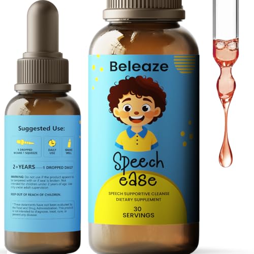Speech Ease Kids Supplement – Natural Speech Support Drops with Vitamin B12, Folate & Vitamin D | Heavy Metal Cleanse for Brain Health, Communication & Confidence | Gluten-Free, Non-GMO, Made in USA