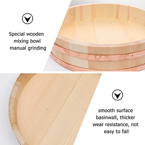 Wooden Sushi Rice Bowl Korean Hangiri Oke Rice Mixing Tub Bucket With Wood Spoon For Restaurant Home Kitchen,72X16Cm #TOP4