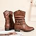 Ataiwee Women's Mid-Calf Cowboy Cowgirl Boots with Low Chunky Heel, Side Zipper, Motorcycle Style, Classic Round Toe,Fashion Dark Brown Western Boots. (PU,10.5)